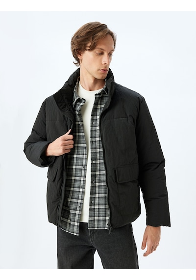 Koton Dik Yaka Fermuarlı Slim Fit Şişme Mevsimlik Ceket Siyah 5wam20041hw Siyah