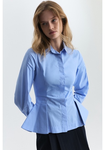 Antioch Peplum Poplin Gömlek Mavi