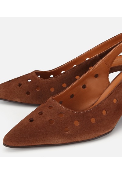 Hotiç Kadın Süet Deri Taba Delikli Arkası Açık Kısa Topuklu Stiletto