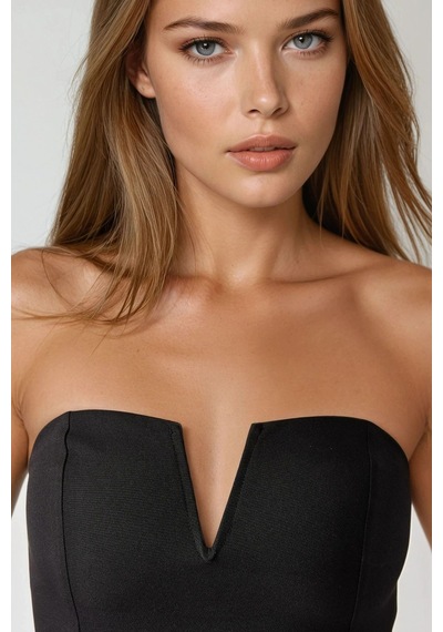 Hiccup Arkası Gipeli Straplez Crop Top Siyah