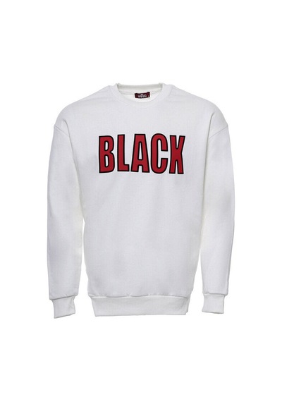 Krem Baskılı Bisiklet Yaka Erkek Sweatshirt - Wessi Siyah