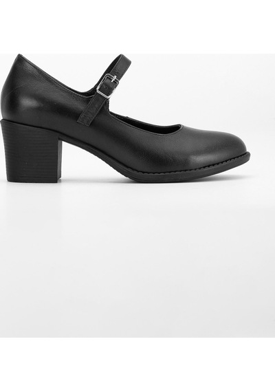 Analin Shoes Kadın Hakiki Deri Bantlı Topuklu Ayakkabı Siyah