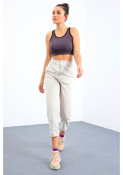 Tommy Life Açık Mor Basic Sıfır Kol Dar Kalıp U Yaka Kadın Crop Top Atlet - 97162 Açık Mor