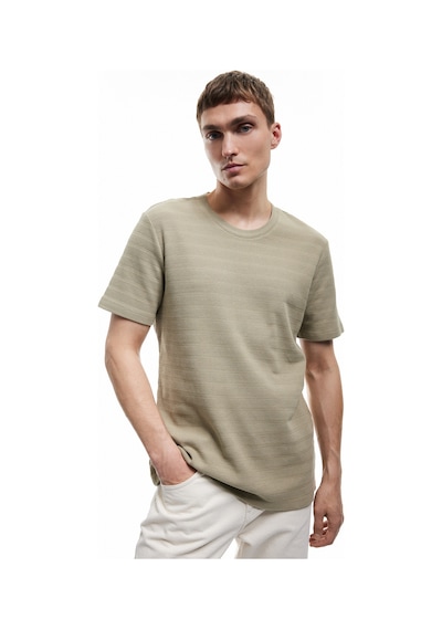 Koton Bisiklet Yaka Dokulu Kısa Kollu Pamuklu Slim Fit Tişört Yeşil 6wam10056hk Yeşil
