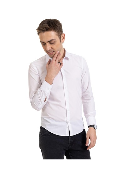 Erkek Slim Fit Dakron Yüksek Kalite Tam Kalıp Düğmeli Gömlek 2325 - S Siyah