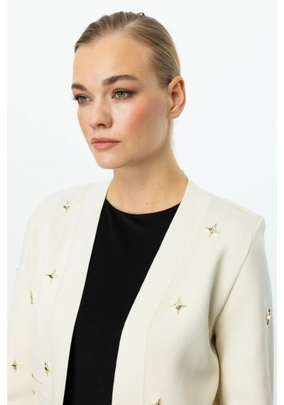 On Fashion Kadın Zımbalı Krem Hırka 59901 Krem