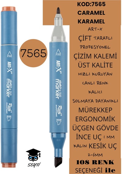 Çift Taraflı Profesyonel Çizim Kalemi Kalıcı Mürekkep Üçgen Gövde İnce Uç 1 Mm Kesik Uç 2-6mm Sketch 7565-karamel