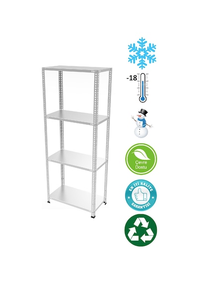 4 Katlı Paslanmaz Krom Raf - Inox Soğuk Oda Rafı, Buzhane Rafı 43x93 Cm-0.70 Mm-100 Cm Gri