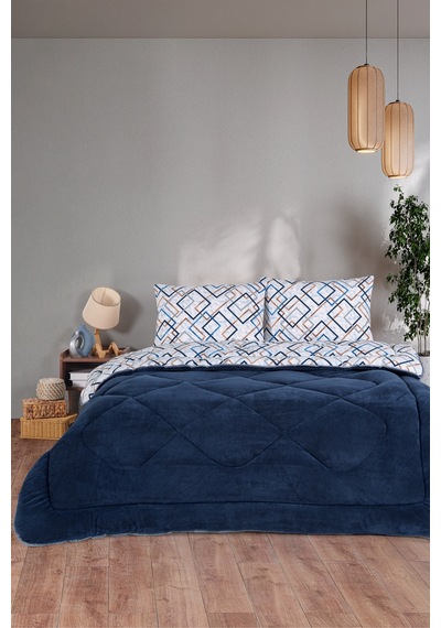 Comfort Set Yeni Nesil Wellsoft Yorganlı 3 Parça Çift Kişilik Plein Lacivert Lacivert