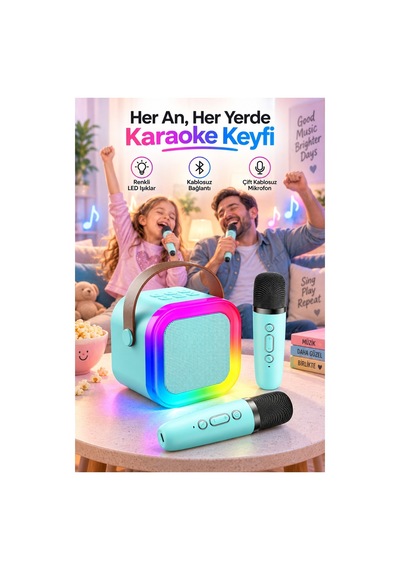 Robeve Blic 2 Mikrofonlu Çocuk Karaoke Hoparlör Ve Bluetooth Hoparlör Led Işıklı Mini Karaoke Seti, 6 Farklı Ses Efekti, Uzun Pil Ömrü, Taşınabilir Çocuk Mikrofonu Ve Çocuk Müzik Aleti Mavi