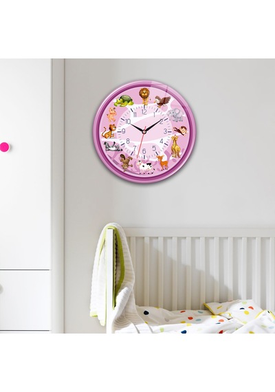 Decorita Cam Saat | Çocuk Odası - Pembe | Çap40cm Çok Renkli