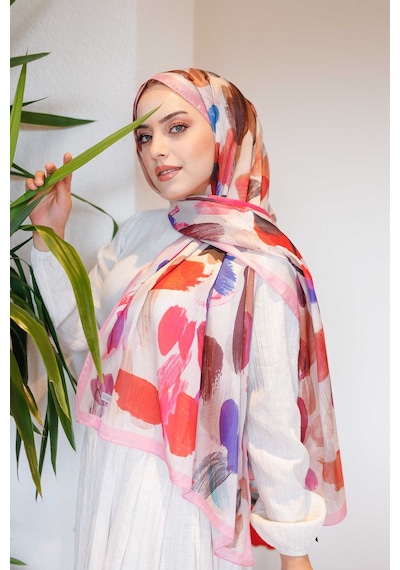 Mimiyum Nayf İpek Şal Pastel Desen - Pembe