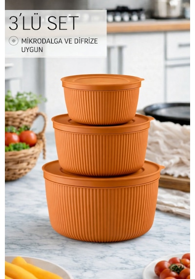 Saklama Kabı 3'lü Set 1550 - 1000 - 550ml Depolama Kutusu - Gıda Çerezlik Hobi Çok Amaçlı Box Turuncu
