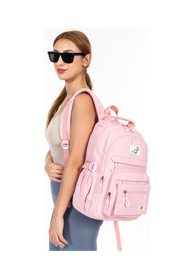 Krınkıl Kumaş Su Geçirmez Ve Çok Bölmeli Sırt Çantası Günlük, Okul Ve Seyahat İçin - Pembe Pembe