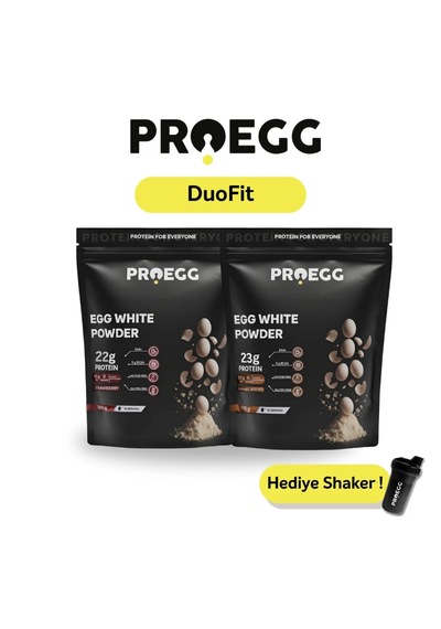 Duofit Paketi Yumurta Akı Protein Tozu / 1 Çilekli + 1 Lotuslu Çilek - Bisküvi