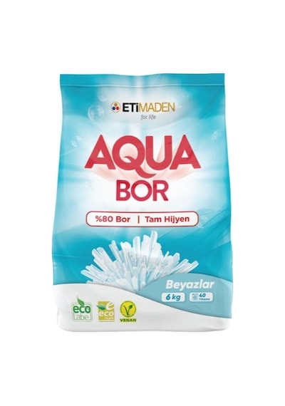 Eti Maden Aquabor % 80 Bor Beyazlar için Toz Çamaşır Deterjanı 4 x 6 KG