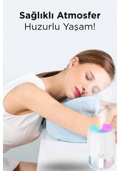 Hava Nemlendirici Buhar Makinesi Ve Aroma Difüzörü 200ml Ultrasonik Renkli H6 Beyaz