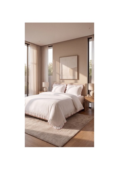 %100 Pamuk Overloklu Fırfırlı Çift Kişilik Nevresim Takımı Lastikli Çarşaflı 200x220 Cm Pembe - 904804703 Pembe