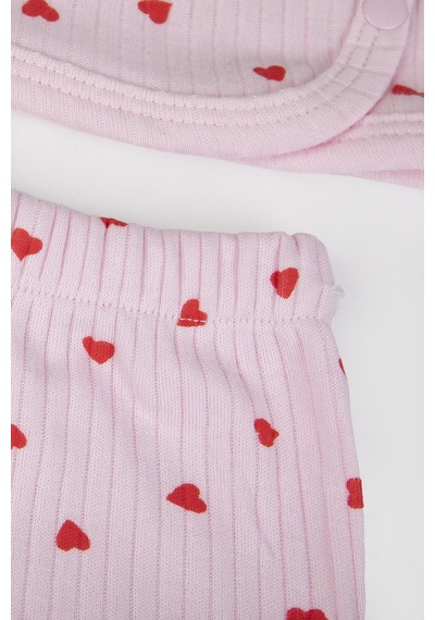 Baby Shez %100 Pamuklu Fitilli 5 Parça Yenidoğan Hastane Çıkışı Kalpli Zıbın Set Pembe
