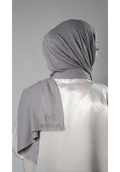 Hürrem Bone Gri Pratik Hazır Geçmeli Tesettür Şal Örme Kumaş Taş Desenli 2118t 15