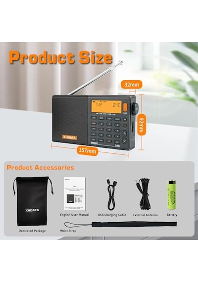 Ayrex Xhdata D-808 Taşınabilir Dijital Radyo Ukw Stereo/kw/mw/lw Ssb Rds Air Band Multi-band-radio Hoparlör İle Lcd-g