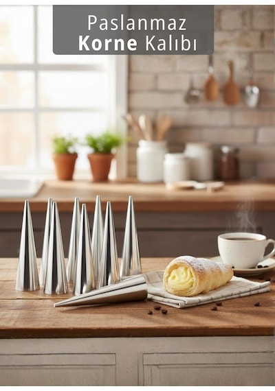 12'li Korne Kalıbı Torpil Huni Tatlı Kalıbı Pasta Kurabiye Profiterol Milföy Süsleme Aparatı 12 Cm Gri