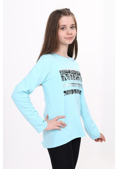 Toontoy Kız Çocuk Milan Baskılı Sweatshirt Açık Mint Yeşili Mint
