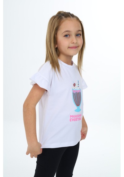 Toontoy Kids Toontoy Kız Çocuk Mılkshaek Everyday Baskılı Tişört Beyaz