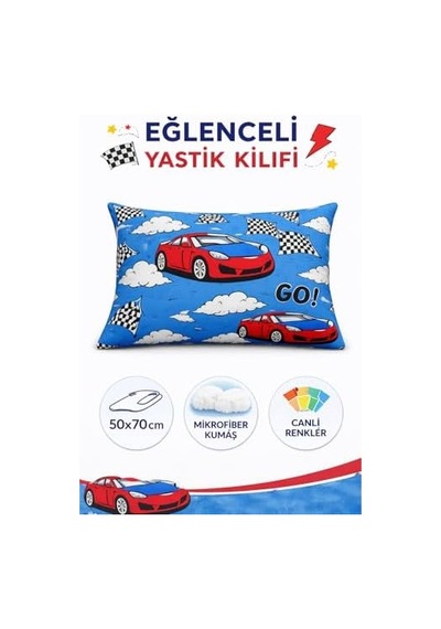 Lüks%80 Pamuklu Tek Kişilik Nevresim Takımı Çocuk Desen Kırmızı Araba Desen + Lastikli Çarşaf +1 Adet Yastık Kılıflı Mavi-araba 0