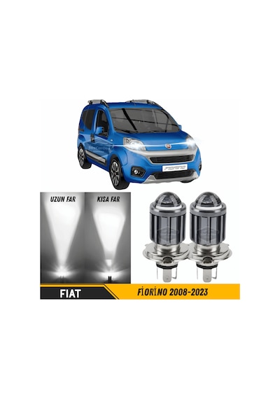 Fiat Fiorino 2008-2023 Uyumlu Mercekli Far Ampulü Led Xenon Beyaz Renk Far Şimşek Etkili Csp Led Lamba Uzun Kısa 2 Adet Takım