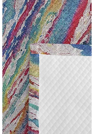 Renkli Modern Genç Odası Tek Kişilik Pike Takımı - Soyut Mavi Pembe 160x220 Cm Kapitone Yatak Örtüsü Kırsal Nehir Pususu