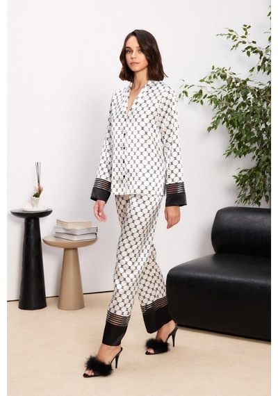 Pierre Cardin Saten Biyeli Kadın Pijama Takımı - 1300 Siyah