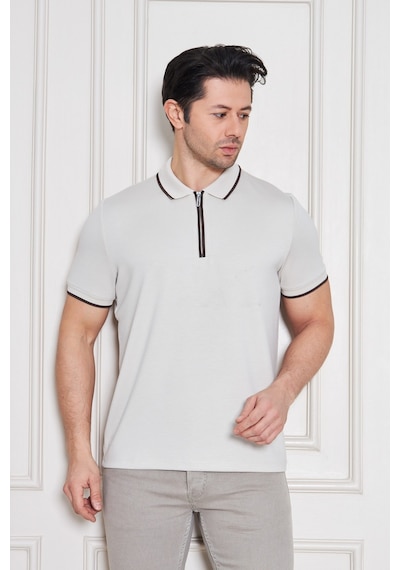 Erkek Jeuss Oysho Kumaş Fermuarlı Yakalı Bej Tshirt