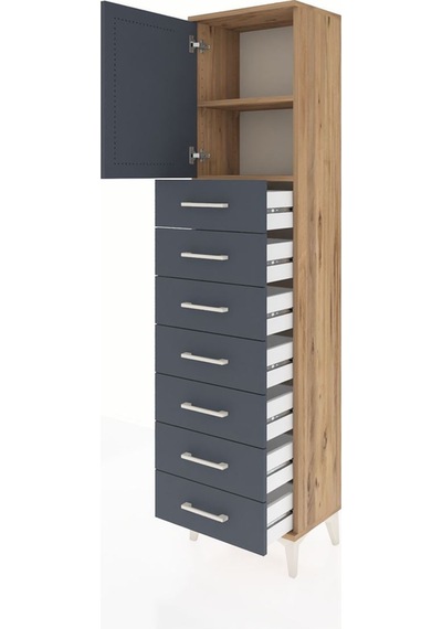Arges Dolap 2 Raflı 7 Çekmeceli Tek Kapaklı 44x30x182 Çam-ant... Çam