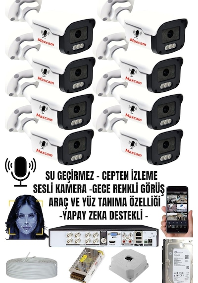 8'li Sesli 5mp Sony Lens Gece Renkli Yüz Tanımalı Kamera Seti