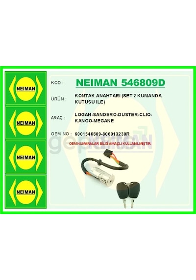 Kontak Anahtari Logan - Sandero - Duster - Clio - Kango - Megane Set 2 Kumanda Kutusu İle