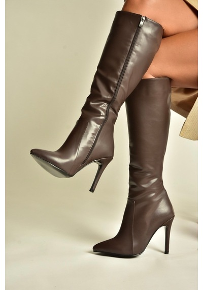 Fox Shoes N372530109 Kahverengi İnce Topuklu Kadın Çizme