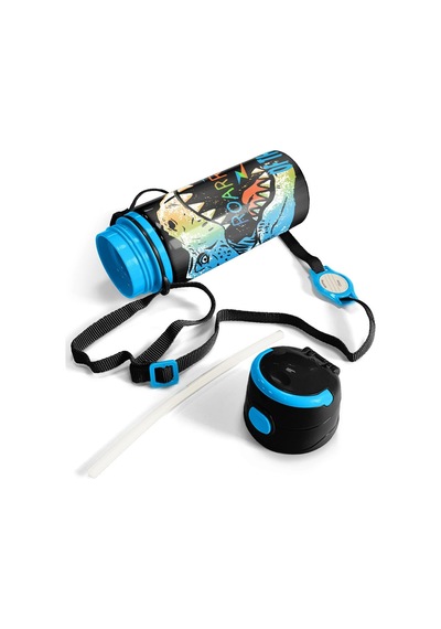 Coral High Kids Gri Dinozor Desenli Pipetli Alüminyum Matara 600 Ml 11944