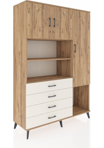 Hyperion Dolap 8 Raflı 4 Çekmeceli 3 Kapaklı 132x44x195 Çam-ç... Çam
