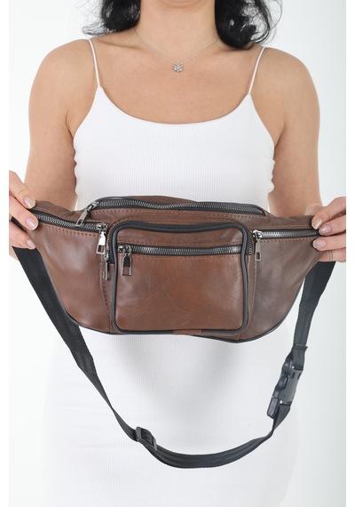 Nahitatyana Unisex Kahve Rengi Çok Cepli Hakiki Deri Freebag Bel Çantası Kahve - 121763658 Kahve