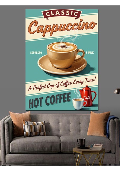 Ahşap Tablo Klasik Cappuccino Kahve Reklamı