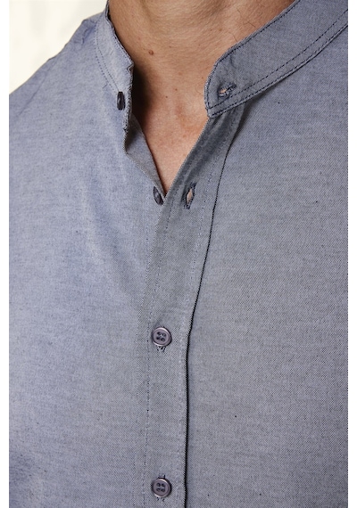 Tudors Slim Fit Hakim Yaka Pamuklu Kolay Ütü Erkek Gri Gömlek-17440-gri Gri