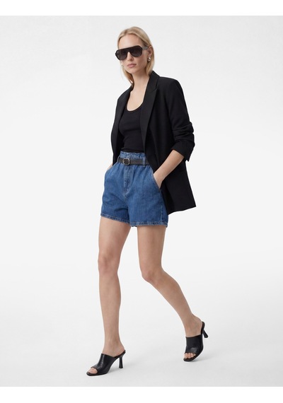 Koton Yüksek Bel Cepli Pamuklu Kemerli Denim Şort Orta İndigo 6sal40038md