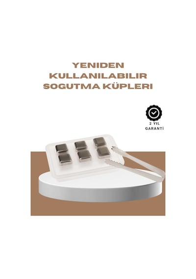 Yeniden Kullanılabilir 304 Çelik Metal Buz Küpleri 4'lü Set Gümüş
