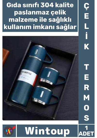 Termos Sızdırmaz Isı Korumalı Vakumlu Outdoor Piknik Seyahat Seti Paslanmaz 3 Bardaklı Çelik Termos Çok Renkli 53519510