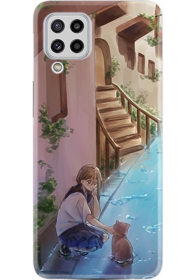 Samsung Uyumlu Galaxy M22 Kılıf Silikon Desenli Cat And Girl 1808