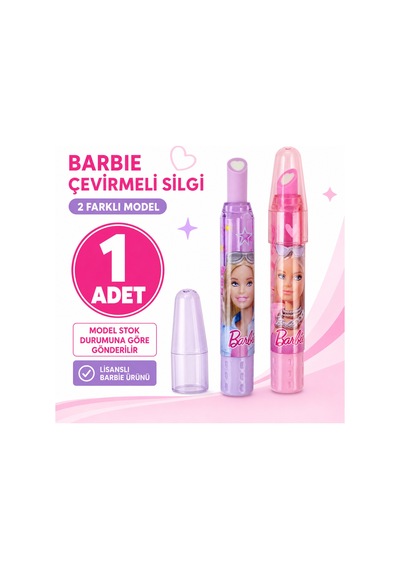 Bakgelal Lisanslı Barbie Kalp Uçlu Çevirmeli Kalem Silgi Kapaklı Okul Kırtasiye Ürünü - 9047731204780
