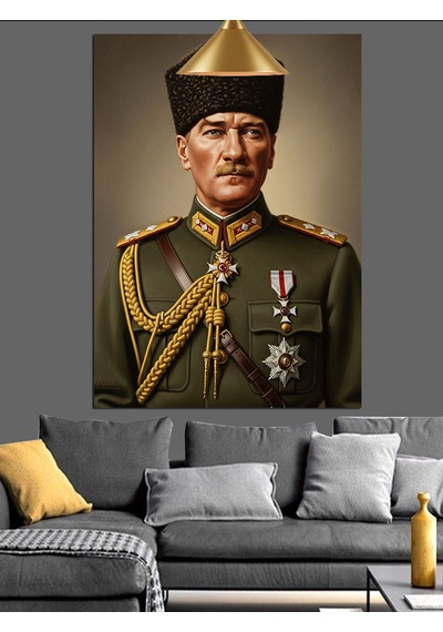 Askeri Üniformalı Atatürk Dekoratif Kanvas - Mdf Ahşap Tablo