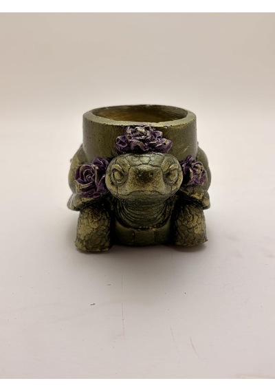 Kaplumbağa Çiçekli Tealight Mumluk Mavi Altın Reçine