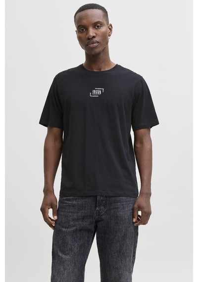 Jack & Jones Erkek Bisiklet Yaka Grafik Baskılı Tişört SIYAH